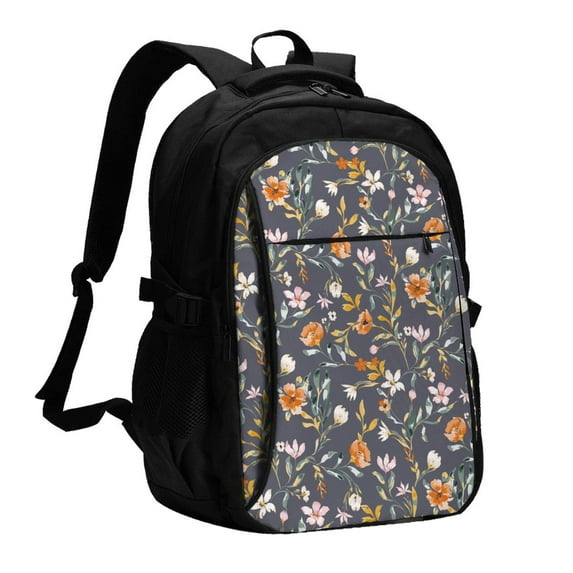 Wukai Wildflowers Travel Laptop Backpack: Business Water-Resistant Bag with USB Charging Port, Ideal College Backpack for Men & Women