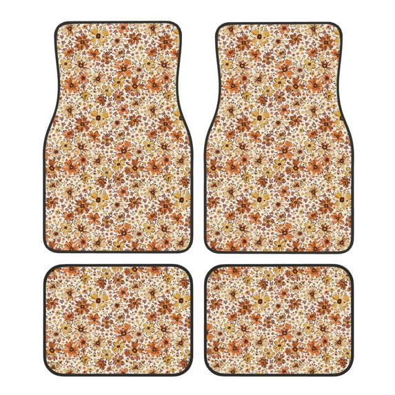 Wukai Wildflowers Vintage Front Car Floor Mats Four-Piece Set Front & Rear Universal Car Floor Mats for SUVs, Trucks, Sedans