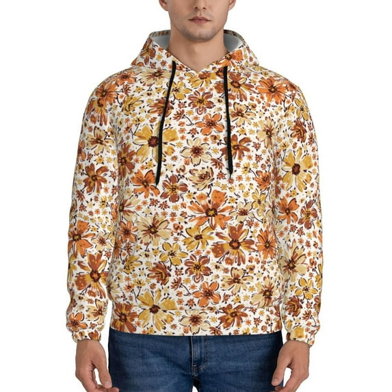 Wukai Wildflowers Vintage Print Men Hoodies Fleece Sweatshirts Long Sleeve Sweaters Pullover Fall Outfits Winter Clothes-4X-Large