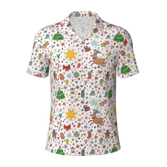 Wukai Winter Christmas And New Year Deer Men’s Polo Shirts,Quick-Dry Athletic Shirt,Classic Fit Shirts-