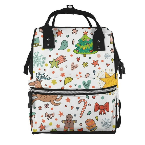 Wukai Winter Christmas And New Year Deer Mummy Backpac, Diaper Bag Purse Breast Pump Bag Purse Diaper Bag for swim,gym,workout,large capacity backpack