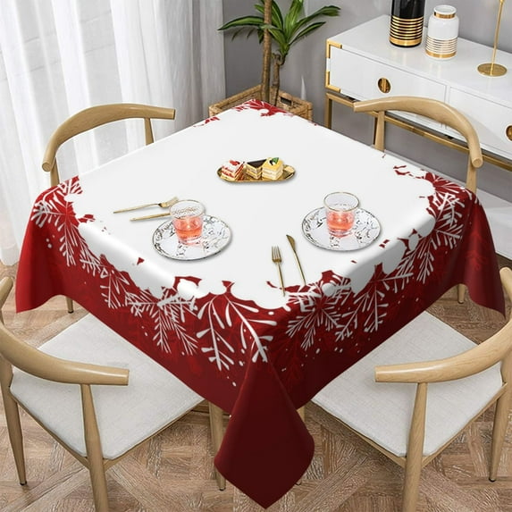 Wukai Winter Christmas Snowflake Waterproof Tablecloth for Kitchen Dining, Fits Square Tables for 2-4 Seats -54"x54"