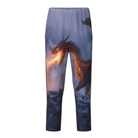 Wukai Winter Fire Dragon Print Teenagers' Pajama Pant Sleep Pajama Lounge Pant PJ Bottoms with Pockets and Button Fly(Available in Big & Tall)-Large