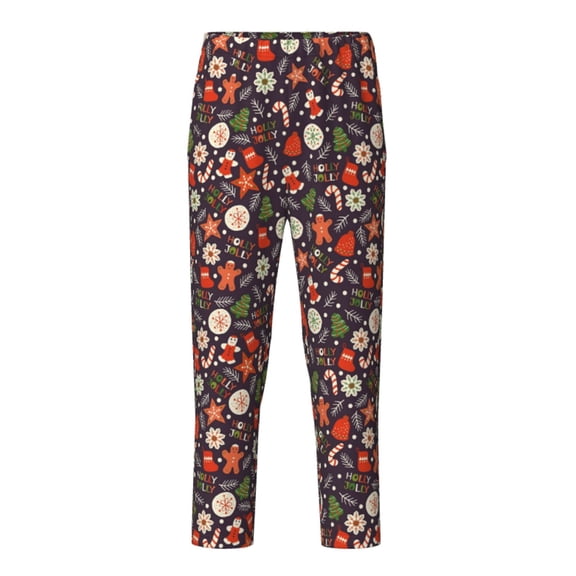 Wukai Winter Holiday Christmas Print Teenagers' Pajama Pant Sleep Pajama Lounge Pant PJ Bottoms with Pockets and Button Fly(Available in Big & Tall)-Large