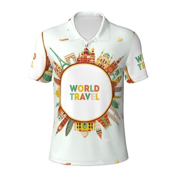 Wukai World Travel3 Men’s Polo Shirts,Quick-Dry Athletic Shirt,Classic Fit Shirts-4X-Large