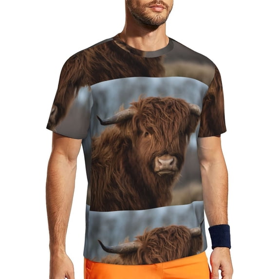 Wukai Yak Print Men's Short-Sleeved Mesh T-Shirt,Quick-Dry Short Sleeve Workout T-Shirt-5X-Large