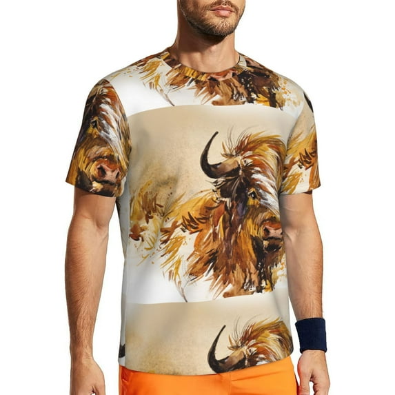 Wukai Yak Print Men's Short-Sleeved Mesh T-Shirt,Quick-Dry Short Sleeve Workout T-Shirt-X-Large