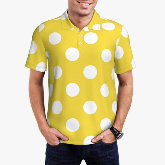 Wukai Yellow And White Polka Dot Men’s Polo Shirts Sleeve,Camisas Polo Para Hombre,True Classic Tees Men-Small
