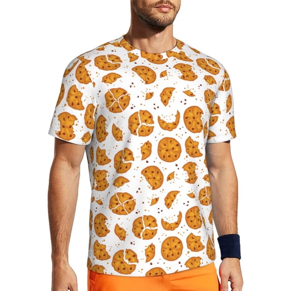 Wukai Yellow Biscuit Print Men's Short-Sleeved Mesh T-Shirt,Quick-Dry Short Sleeve Workout T-Shirt-X-Small