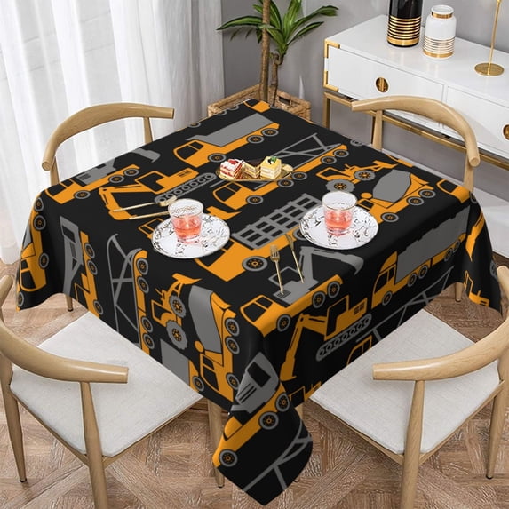 Wukai Yellow Excavator Waterproof Tablecloth for Kitchen Dining, Fits Square Tables for 2-4 Seats -54"x54"