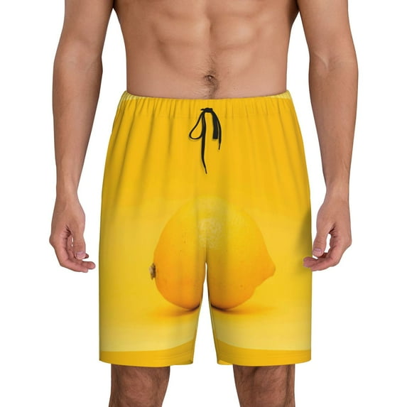 Wukai Yellow Lemon Men’s Short Pajama Pants With Pockets Soft Sleep Pj Shorts for Men-