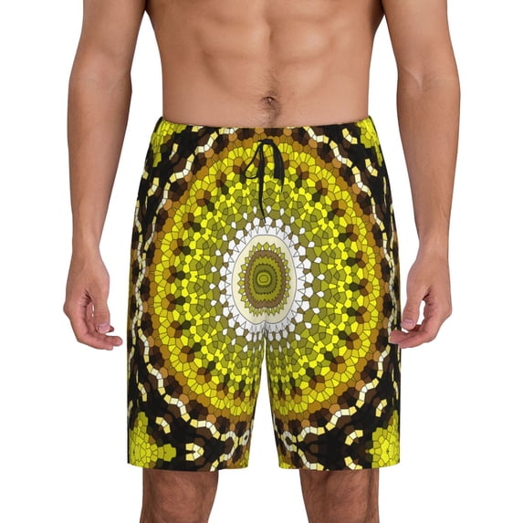 Wukai Yellow Mandala Men’s Short Pajama Pants With Pockets Soft Sleep Pj Shorts for Men-Large