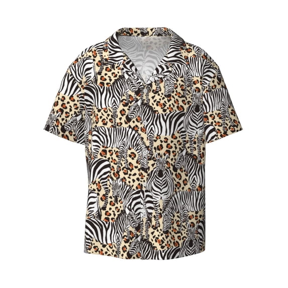 Wukai Zebra Men's Casual Short-Sleeve Button Down Shirt - Lightweight Summer Dress Shirt for Daily Wear-Medium