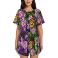 thumbnail image 1 of Wukai butterflies and Gardens Women's Pajama Set - Short-Sleeve Top and Shorts with Elastic Waistband and Pockets for Loungewear, Yoga, and Casual Wear-Large, 1 of 6
