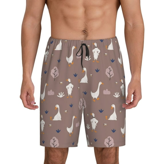 Wukai cartoon geese Men’s Short Pajama Pants With Pockets Soft Sleep Pj Shorts for Men-Small