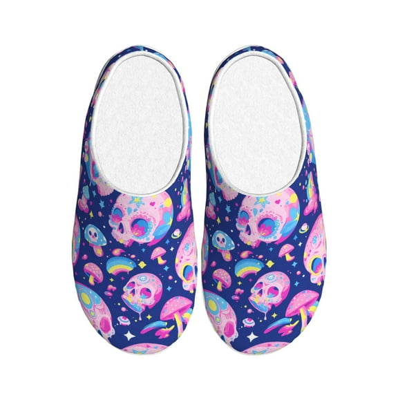 Wukai colorful Skull mushroom rainbow Print Women's Indoor Bedroom Slipper Slip On Shoes, Unisex House Shoes with Anti-Skid Sole for Men, Gift for Women Men-37/38