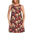 thumbnail image 1 of Wukai record Skull rock Print Women's Sleeveless Dress, Loose Fit Casual Dress for Women, Comfortable Sleeveless Summer Dress, 1 of 7