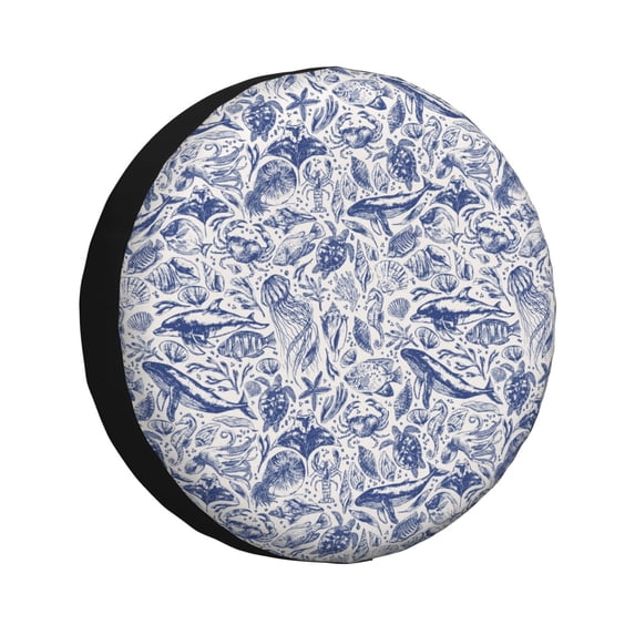 Wukai sea animals Print Spare Tire Cover for RV Trailer,Waterproof PVC Faux Leather Wheel Cover Fit for Truck,Trailer,RV,SUV,Camper and Most Vehicle-16 inch
