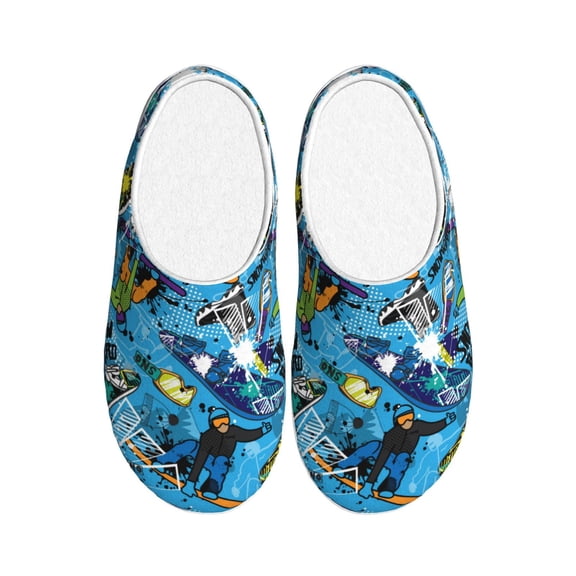 Wukai snow board blue Print Women's Indoor Bedroom Slipper Slip On Shoes, Unisex House Shoes with Anti-Skid Sole for Men, Gift for Women Men-39/40
