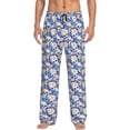 thumbnail image 1 of Wukai white Skull blue daisy Mens PJ Pajama Pants|Sleepwear Plaid PJs with Pockets|Men's Lightweight Open-Hem Lounge Pants-XX-Large, 1 of 6