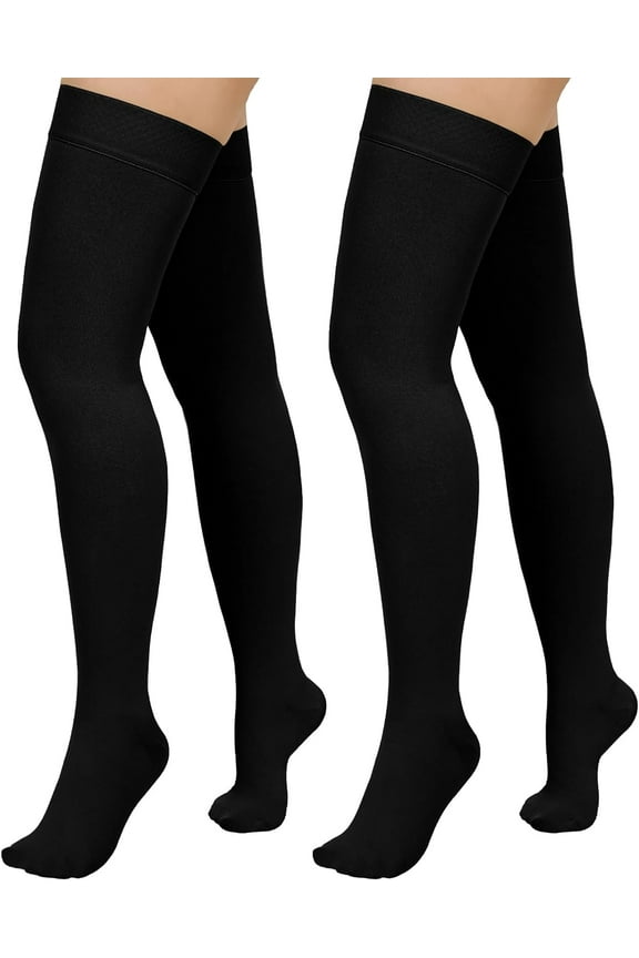 2 Pairs Compression Stockings for Women & Men,20-30mmHg Thigh High Compression Socks,Closed Toe Medical Compression Socks with Silicone Dot Band