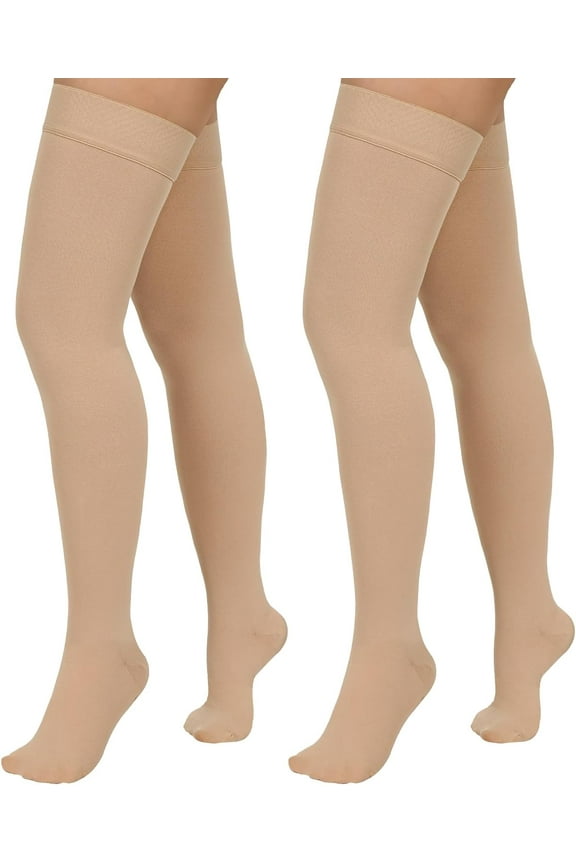 2 Pairs Compression Stockings for Women & Men,20-30mmHg Thigh High Compression Socks,Closed Toe Medical Compression Socks with Silicone Dot Band