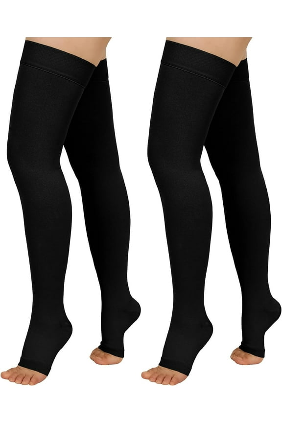 2 Pairs Compression Stockings for Women & Men,20-30mmHg Thigh High Compression Socks,Open Toe Medical Compression Socks with Silicone Dot Band