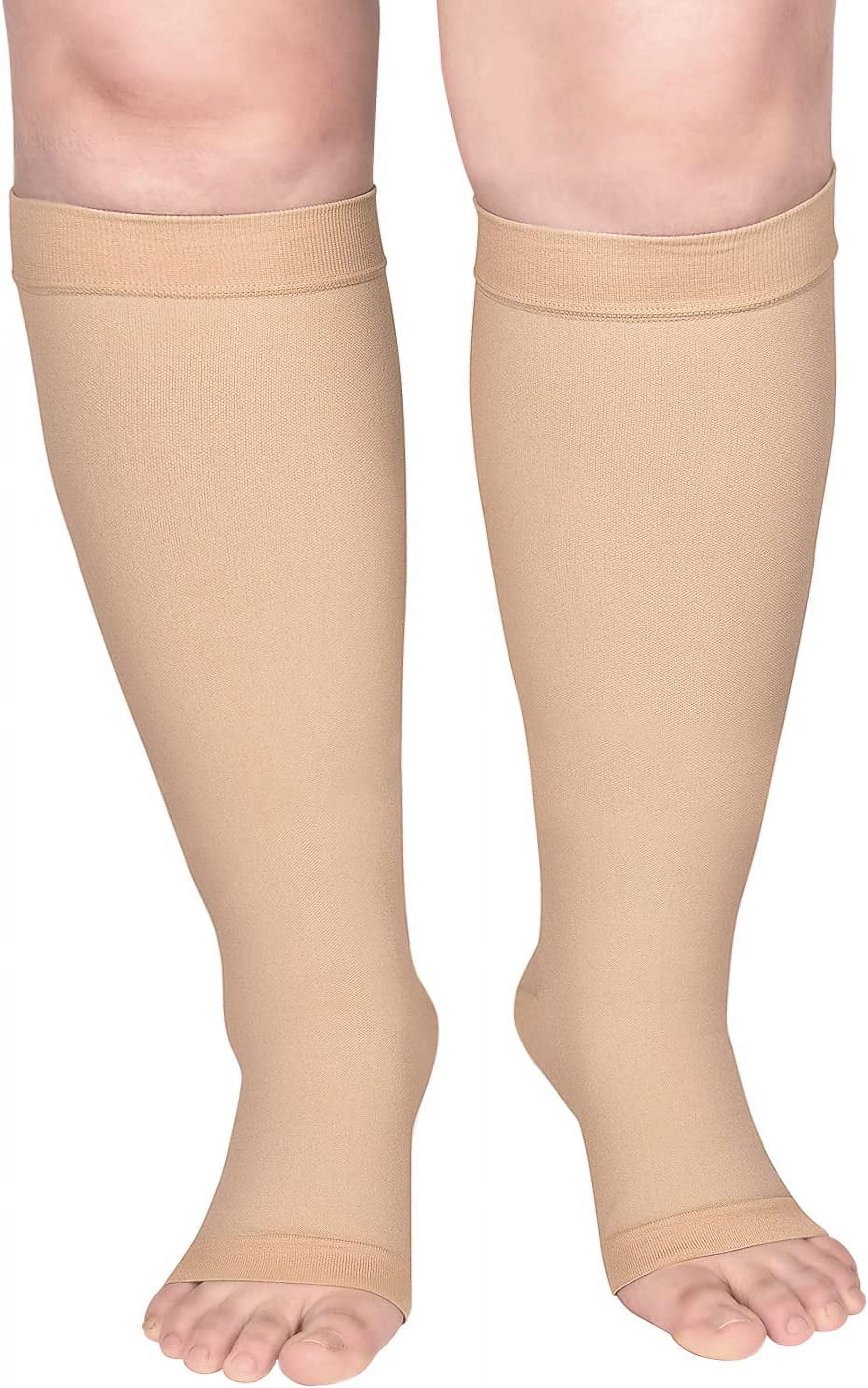 Wukang Open Toe Knee High Compression Stockings 2030 mmHg, Plus Size Wide Calf Socks for Men