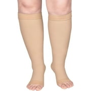 Wukang 20-30 mmHg Plus Size Knee High Toeless Compression Stockings Wide Calf Compression Socks for Woman Men