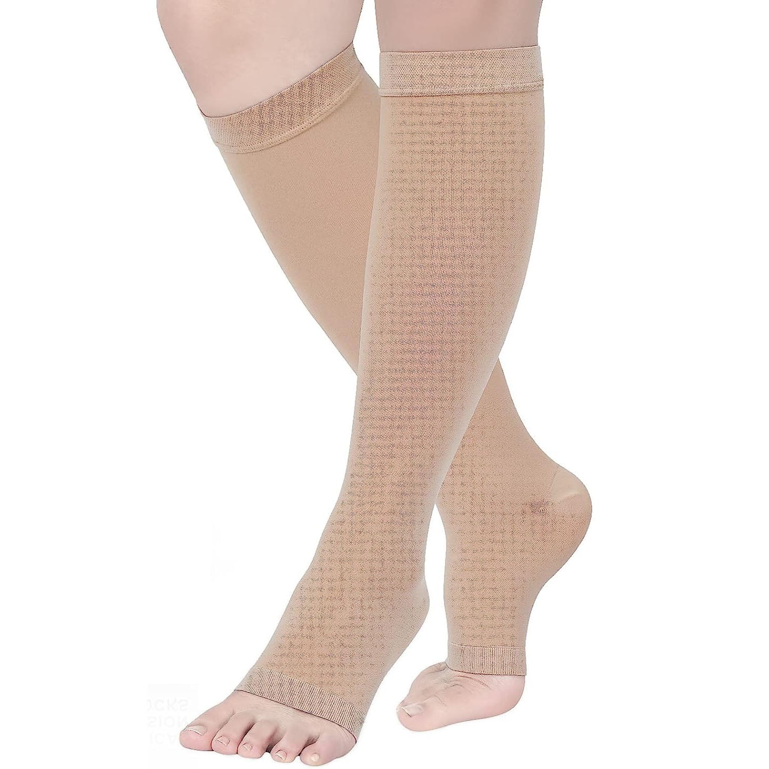 NuVein Medical Compression Stockings, 20-30 MmHg Thigh High, Closed Toe - Unisex Beige (2X-Large) - Made In USA