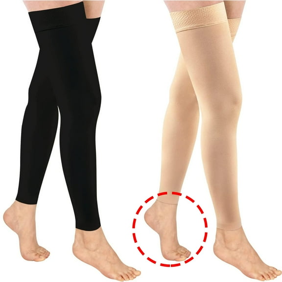 Wukang 20-30mmHg Beige Thigh High Compression Stockings Footless Compression Socks for Women & Men（1 Pair , L Size）