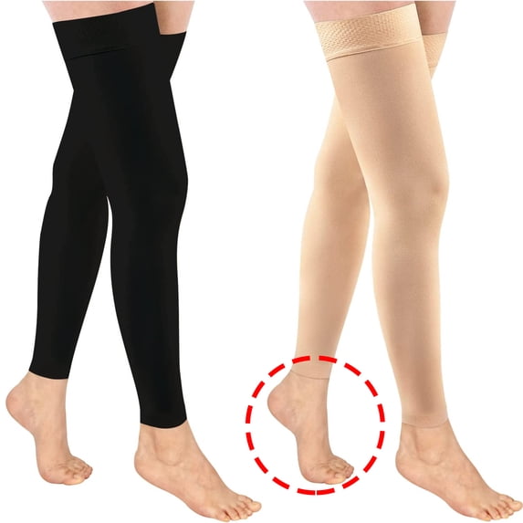 Wukang 20-30mmHg Black Thigh High Compression Stockings Footless Compression Socks for Women & Men(1 Pair , XL Size)