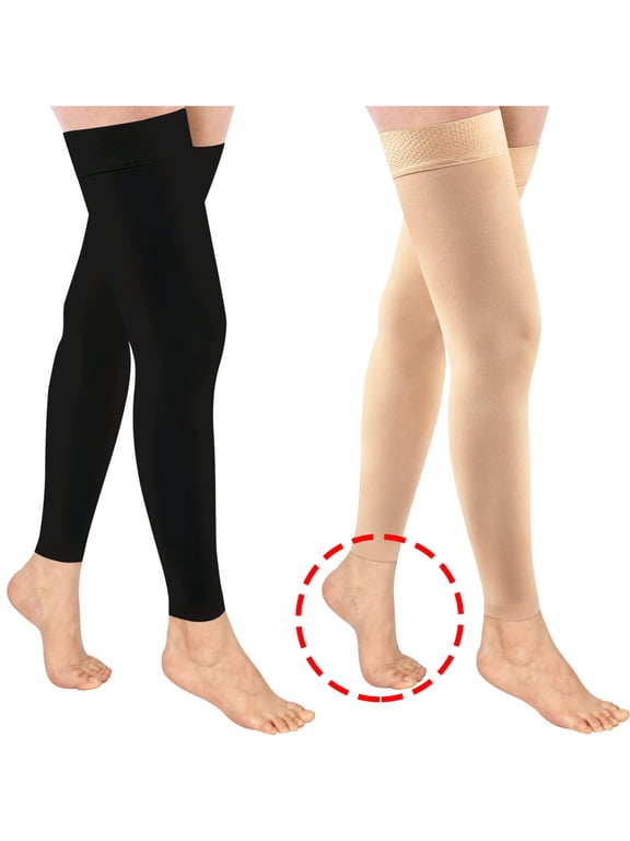 20-30mmHg Black Thigh High Compression Stockings Footless Compression Socks for Women & Men(1 Pair , XL Size)