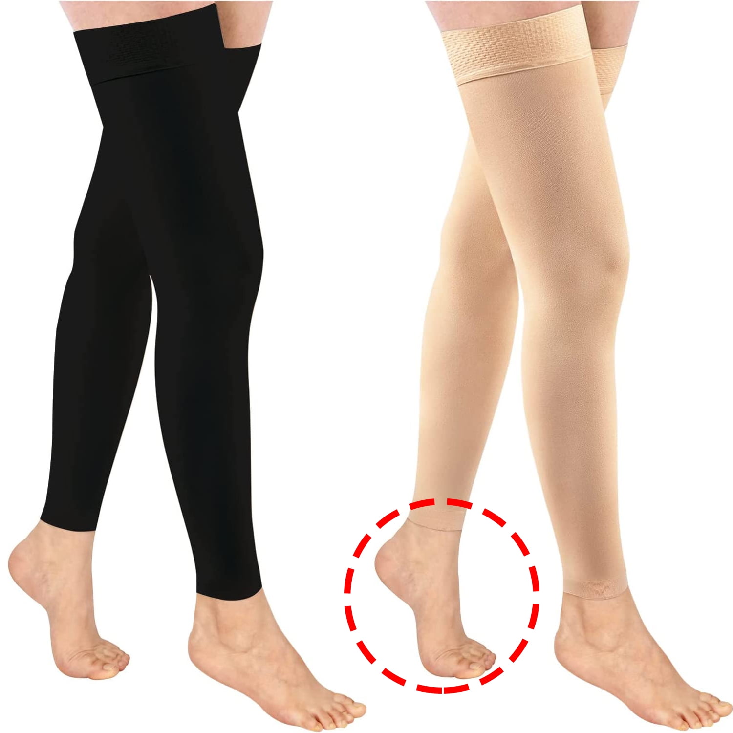 Wukang 20-30mmHg Beige Thigh High Compression Stockings Footless  Compression Socks for Women & Men（1 Pair , XL Size）