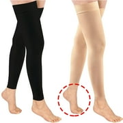 WUKANG 20-30mmHg Black Thigh High Compression Stockings Footless Compression Socks for Women & Men锛