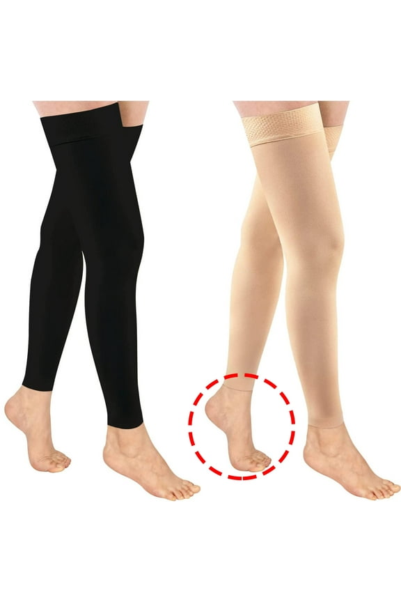 20-30mmHg Black Thigh High Compression Stockings Footless Compression Socks for Women & Men锛