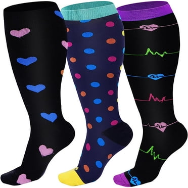 Wukang 3 Pairs Plus Size Compression Socks for Women & Men, 20-30mmHg ...