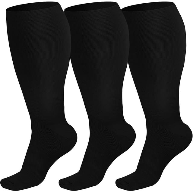 Wukang 3 Pairs Plus Size Compression Socks for Men & Women Varicose