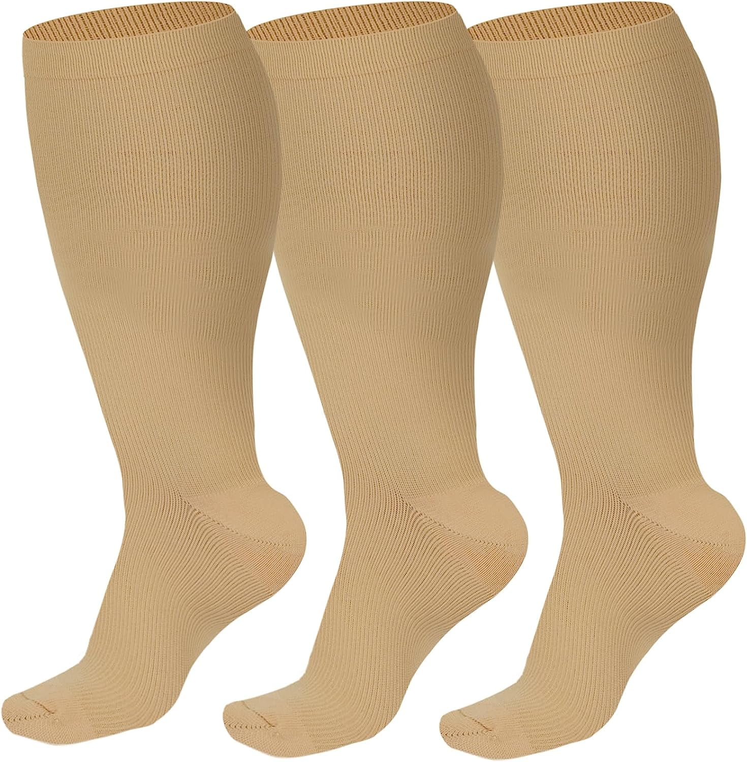 Wukang Plus Size Compression Socks for Men & Women, 3 Pairs Wide Calf