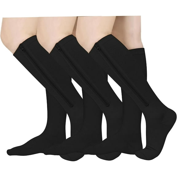 Wukang 3 Pairs Zipper Compression Socks 15-20 mmHg Closed Toe Compression Stocking for Women and Men