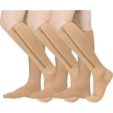 Wukang 3 Pairs Zipper Compression Socks 15-20 mmHg Closed Toe Compression Stocking for Women and Men