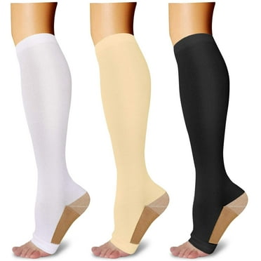 Wukang S/M Size Open Toe Compression Socks Knee High Toeless Compression Stockings for Women & Men(3 Pairs,Multicolor)