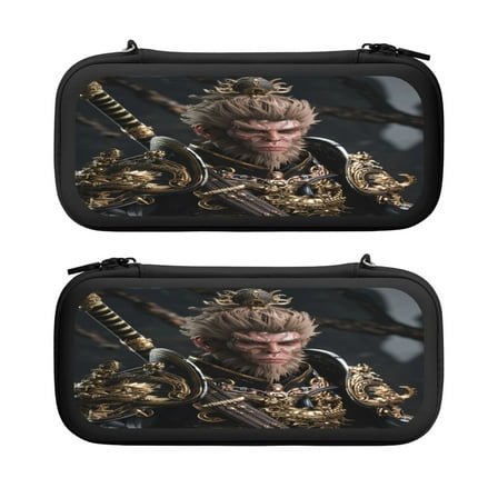 Wukong (4), Carrying Case For Nintendo Switch & OLED Version, Eva Lightweight Shockproof Protective Pouch Case for Game Console & Accessories with 10 Game Card Slot & Wristband, Black