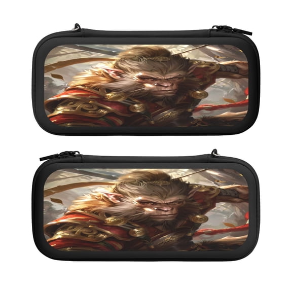 Wukong, Carrying Case For Nintendo Switch & OLED Version, Eva Lightweight Shockproof Protective Pouch Case for Game Console & Accessories with 10 Game Card Slot & Wristband, Black