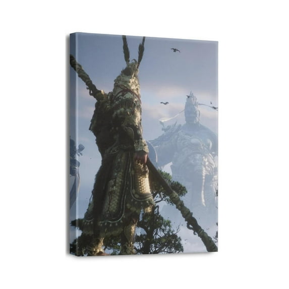 Wukong Game Poster - Epic Chinese Fantasy Canvas Print Poster Room Decor Wukong Four Heavenly Kings Of the Sky (2) Canvas Painting Wall Art Poster for Game Rooms Dorms with Frame (12x16in)