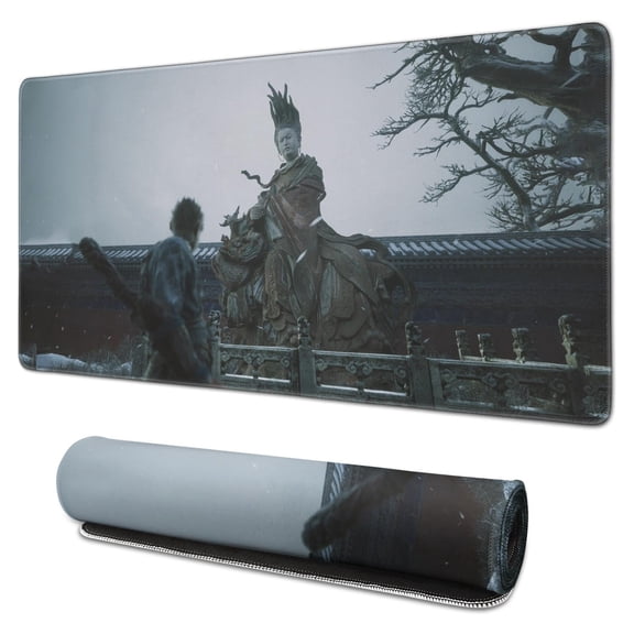 Wukong Gaming Mouse Pad Non Slip Cool Rubber Mousepads for Desktop Tables Ancient Buildings, Buddha Statues, Wukong Desk Mouse Pad for Computer Desk Laptop Decoration (31.5x15.7in)