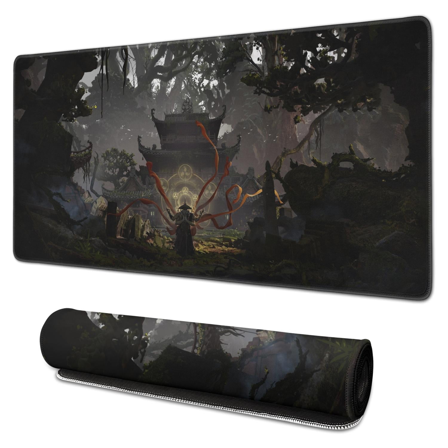Wukong Gaming Mouse Pad Non Slip Cool Rubber Mousepads for Table Desk Ancient Buildings, Deep in the Forest Mousepad Gaming for Computer Wireless Mouse Decoration (31.5x15.7in)