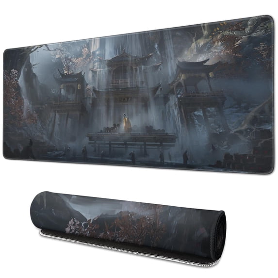 Wukong Mouse Pad No-Slip Fashion Rubber Mousepads for Table Desk Ancient Buildings, Clouds, Stone Walls Mousepad Gaming for Computer Wireless Mouse Decoration (31.5x11.8in)