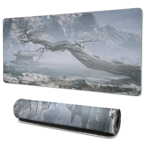 Wukong Mouse Pad No Skid Cool Rubber Mousepads for Desktop Tables Snow Scenery Lake Trunk Mousepad Gaming for Computer Desk Laptop Decoration (35.4x15.7in)