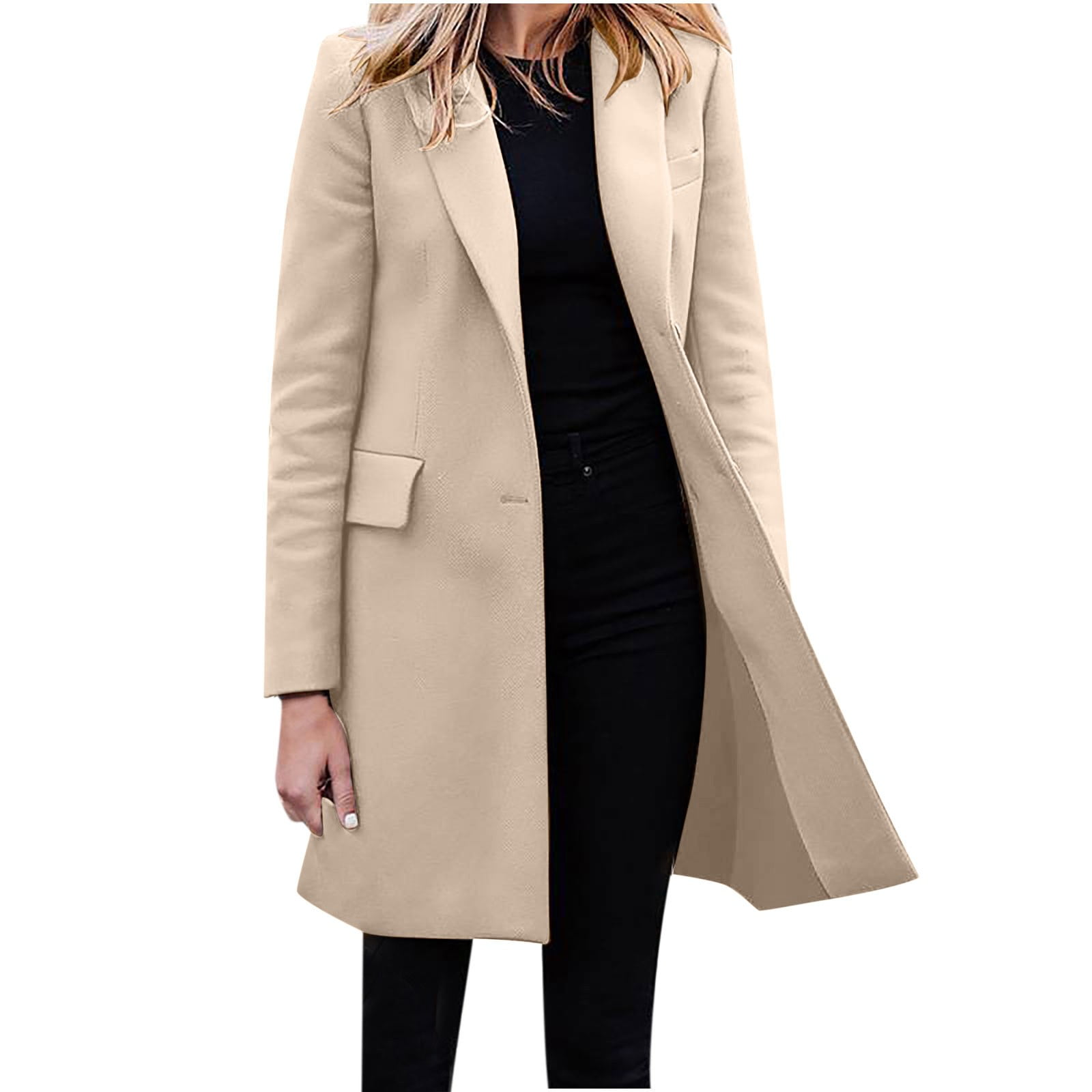 WulCloth Womens Casual Tan Wool Trench Coat Women Long Trench Coats